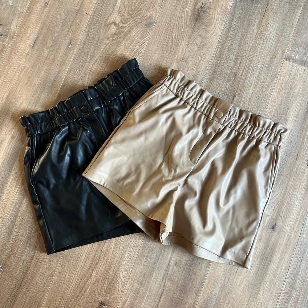 Black and Tan Faux Leather Shorts